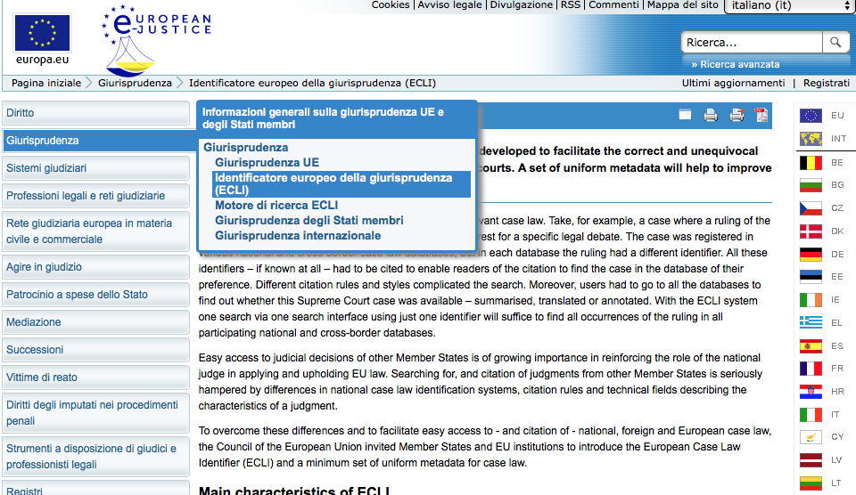Nuovo strumento UE per la ricerca giurisprudenziale: il motore ECLI.